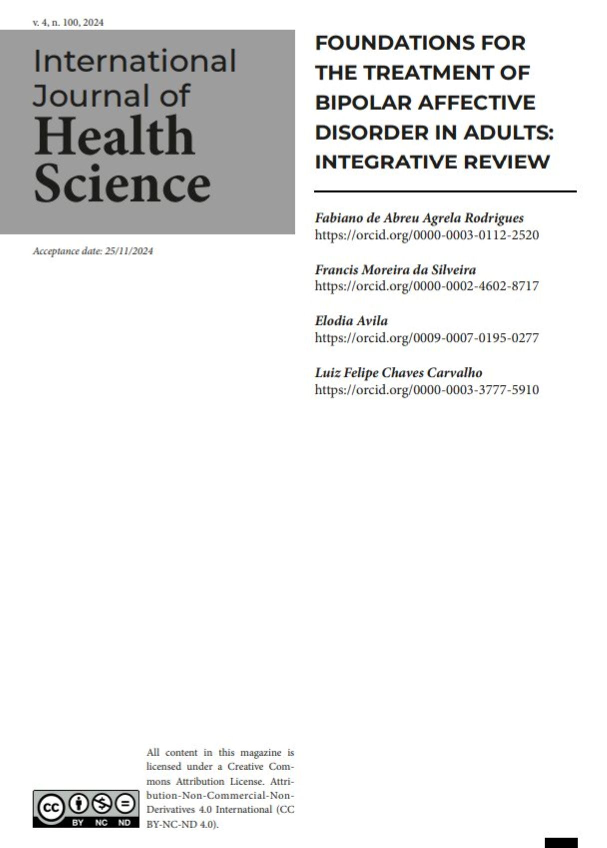 Foundations for the treatment of bipolar affective disorder in adults: integrative review